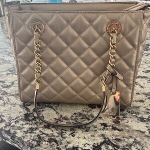 Aldo Quilted Metallic Taupe Chain-Handle Tote